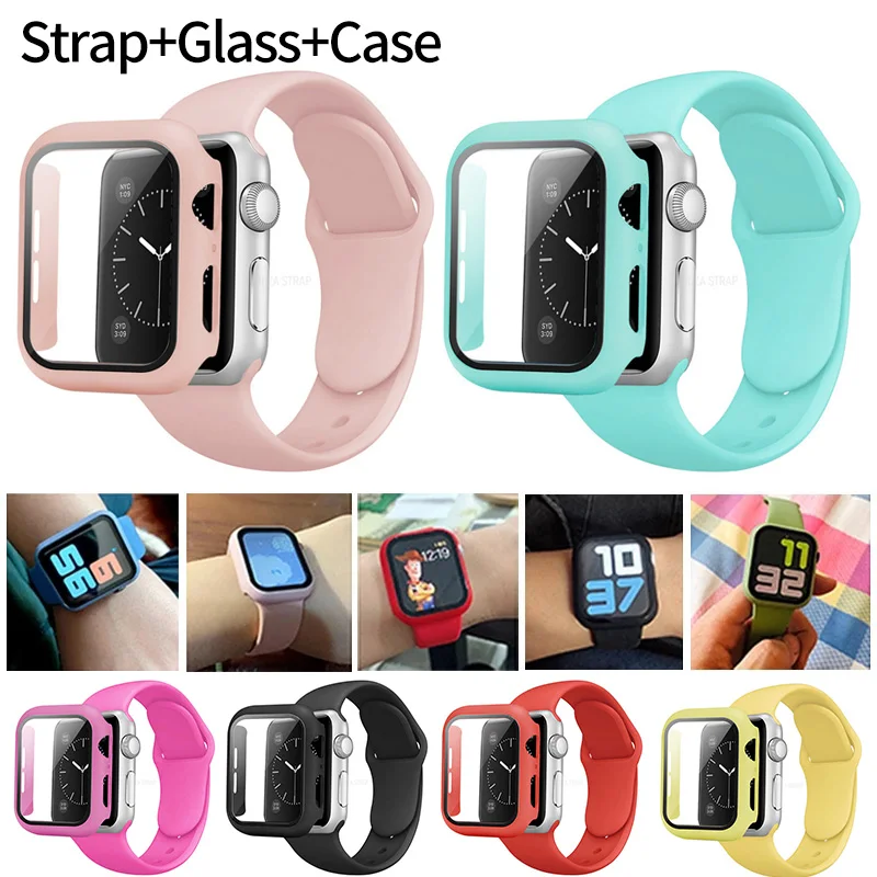 Strap+Case Set for Apple Watch Band 44mm 40mm iWatch band 42mm 38mm Silicone Bumper+Bracelet for Apple Watch series 4 3 5 SE 6
