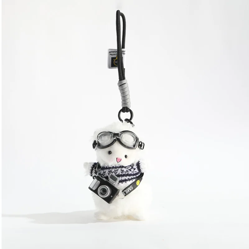 Camera Sweater White Sheep Plush Pendant Bag Hanging Decoration Exquisite Car Keychain Couple Toy Doll Cute  Creativity