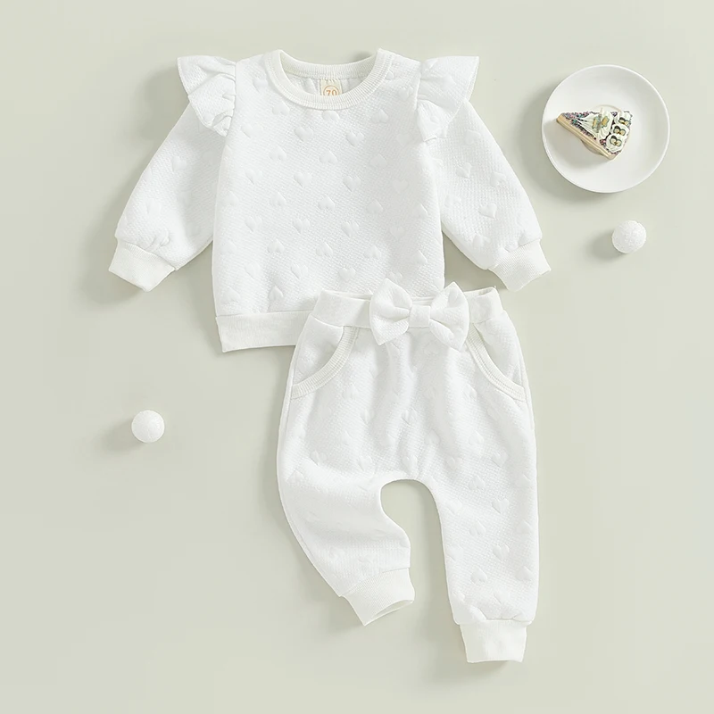 

Newborn Set Baby Clothing Girl Heart Pattern Crew Neck Long Fly Sleeve Sweatshirts Long Pants Set Infant Outfits Clothes