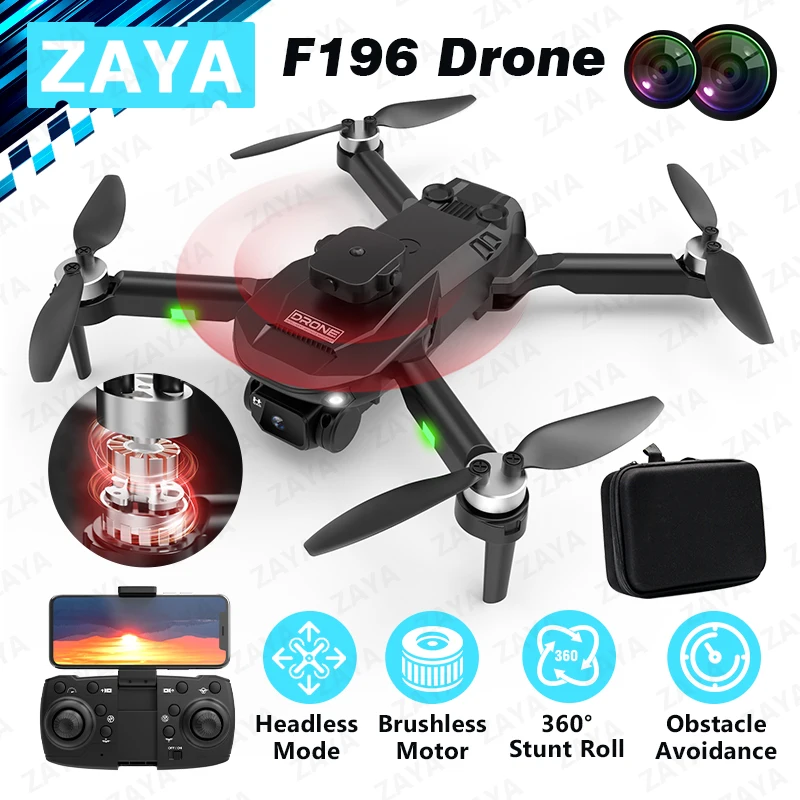ZAYA F196 RC 쿼드콥터 미니 드론, 4K 카메라 브러시리스 모터 장애물 회피 광학 흐름 원격 제어 FPV Dron 장..