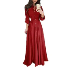 

Maxi Dress2019Autumn New European and American Style Solid Color Single-Breasted Blouse Collar Dress Long Dress Dress Dress RESS