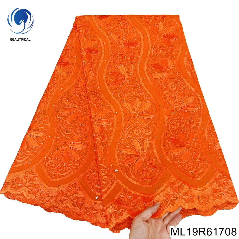 

2023 New Orange Elegant Swiss Lace Wedding Dress 100% Cotton Fabric High Quality Embroidery Nigerian Party ML19R617
