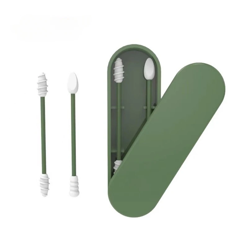 Cotton Swabs Silicone Ear Swabs Silicone Reusable Cotton Swab Earpick Kit With Box Portable Double Headed Soft Makeup Swab Ear Cleaning Set 2Pcs