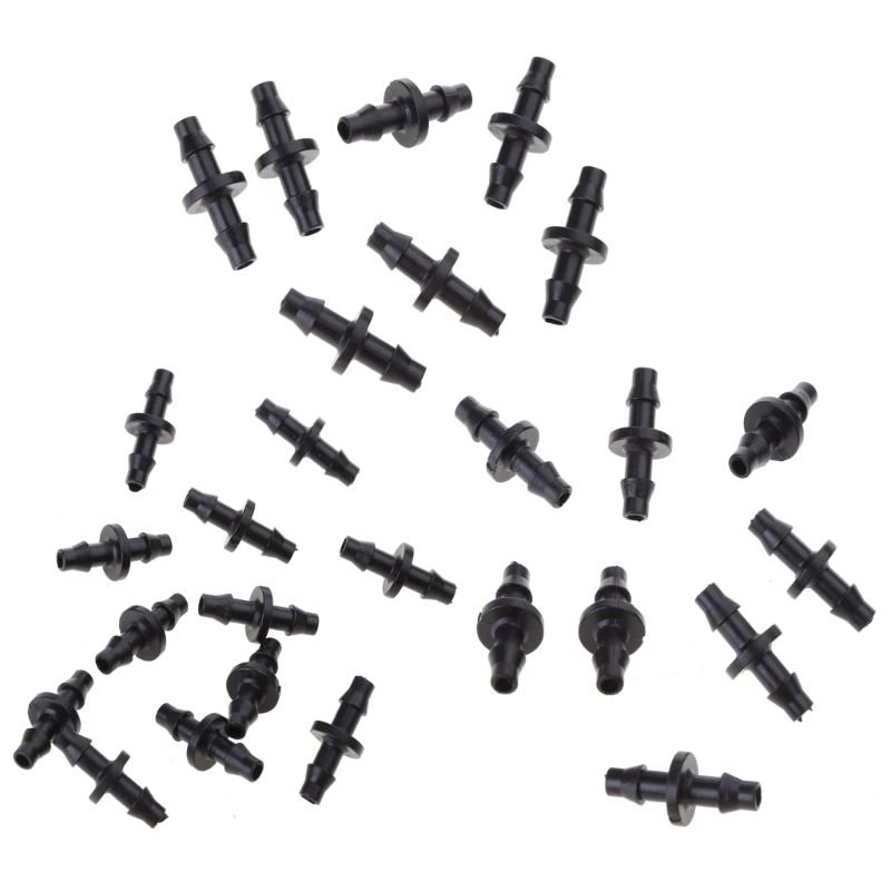 Barbed Connector Double Way 1/4" Fr 4/7mm Hose Garden Drip Irrigation 100PCs
