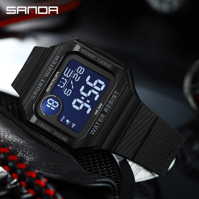 SANDA marka spor dijital saat moda LED erkek saatler kare elektronik kol  saati su geçirmez askeri saat Reloj Hombre - AliExpress