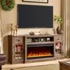 Fireplace TV Stand for 80 Inch TV, Farmhouse Entertainment Center w/LED Lights & 36" Electric Fireplace, Large Media Console 1