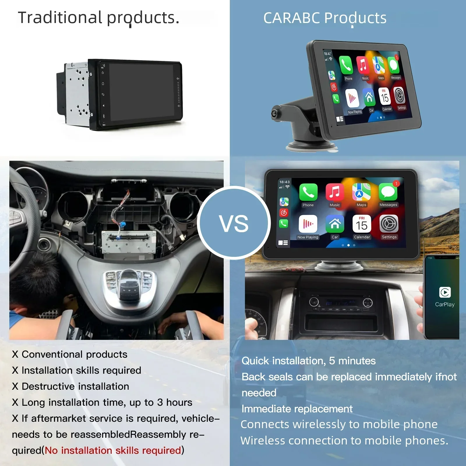 Universal 7-Inch Car Radio Video Player Wireless For CarPlay Android Car Touch Screen Suitable for BMW Volkswagen KIA