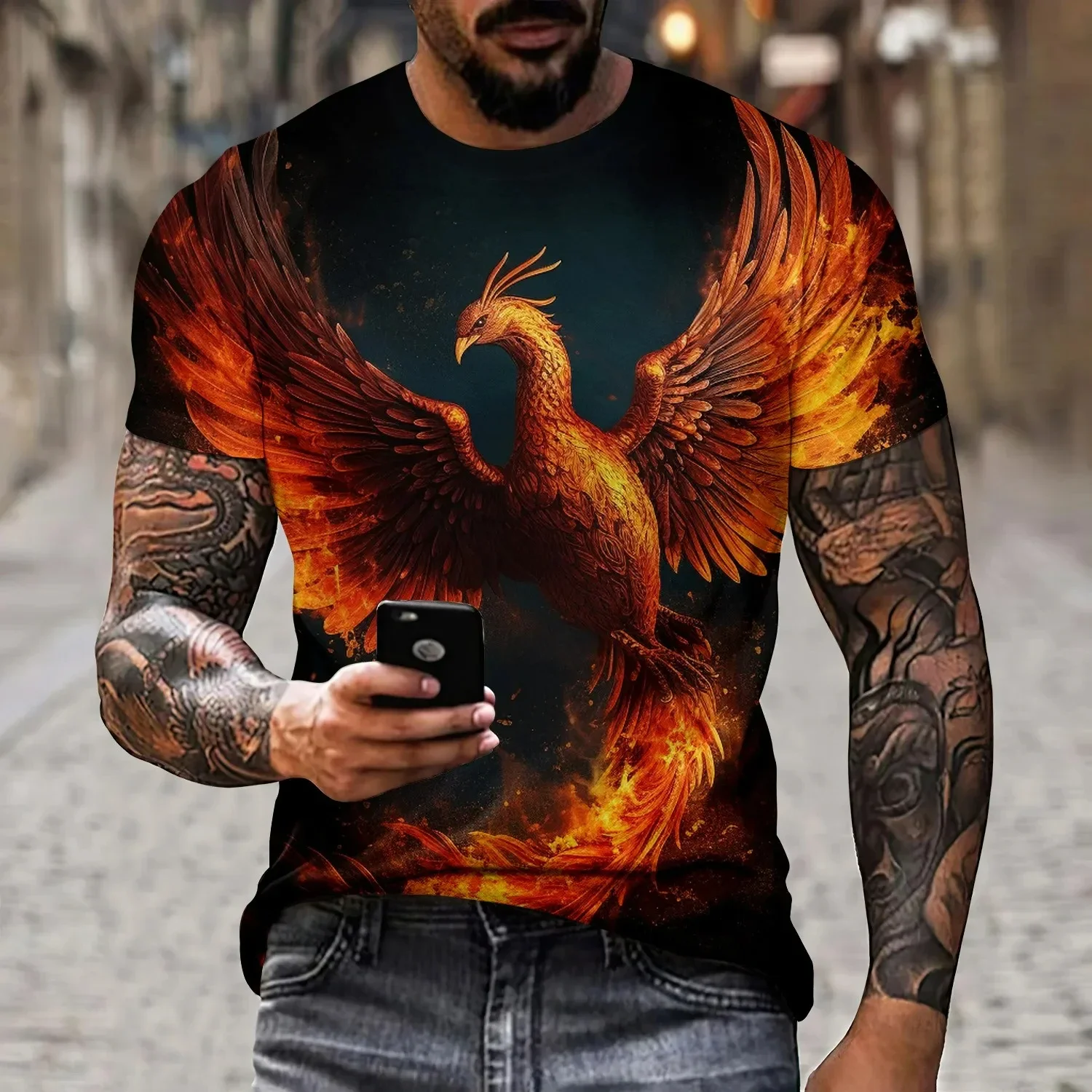 Men's Phoenix 3D printed T-shirt polyester short-sleeved shirt soft breathable comfortable and cool street travel summer novelty 1