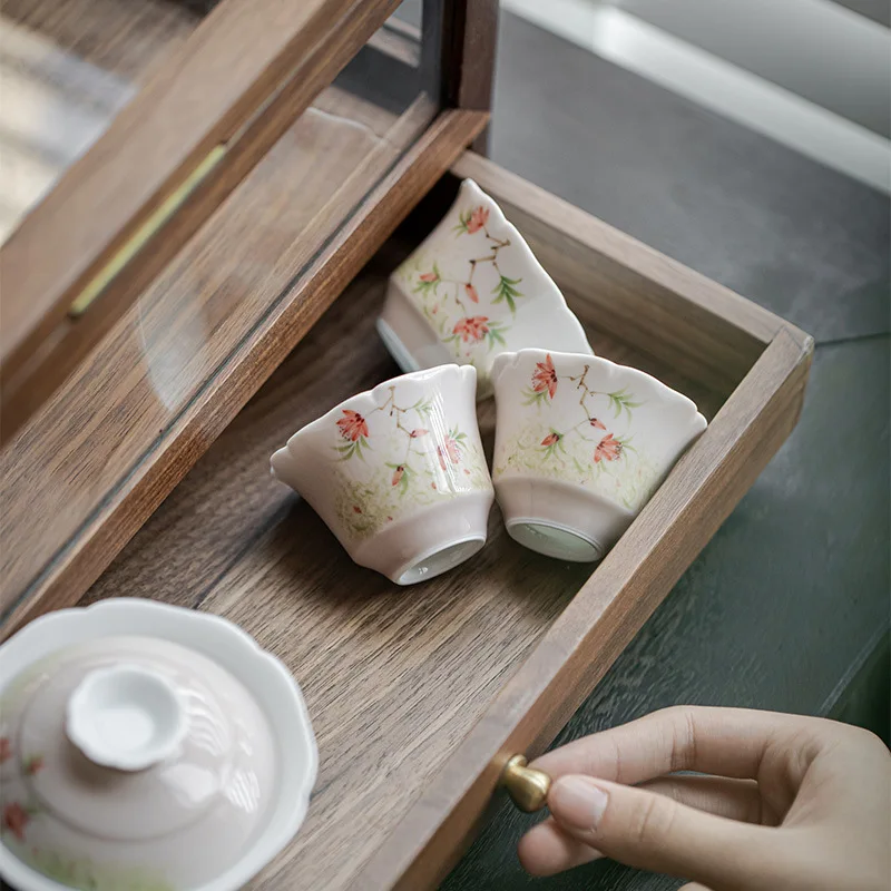 Hand Painted Peach Blossom Gaiwan For Tea Ceramic Tureen Teaware Set Pink Chinese Tea Bowl Chawan Lily Deng's Store Cup