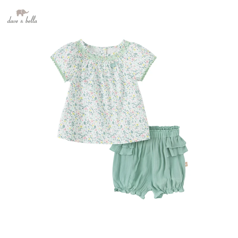 

Dave Bella Girls Dress Sets Summer Cotton Floral Dress+casual Shorts 2pcs Baby Girls Clothes DB2221429