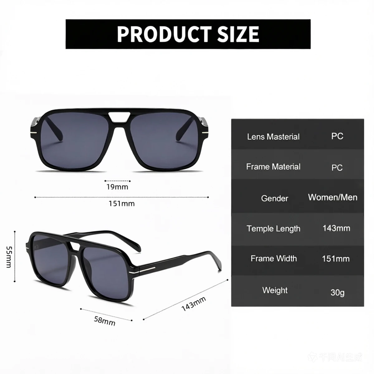 Vintage Oversized Square Aviator Sunglasses with UV400 Protection