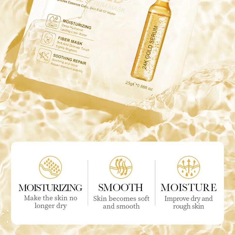 15pcs SADOER 24K Gold Vitamin C Hyaluronic Acid Facial Masks for Face Moisturizing Firming Hydrating Face Mask Facial Skin Care