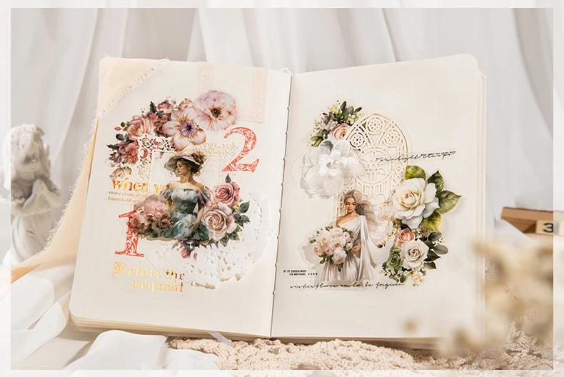 JIANQI 30 teile/paket Mädchen Blumen PET Aufkleber DIY Scrapbooking Planer Liefert Collage Junk Journal Decor Aufkleber Schreibwaren – Detail 13