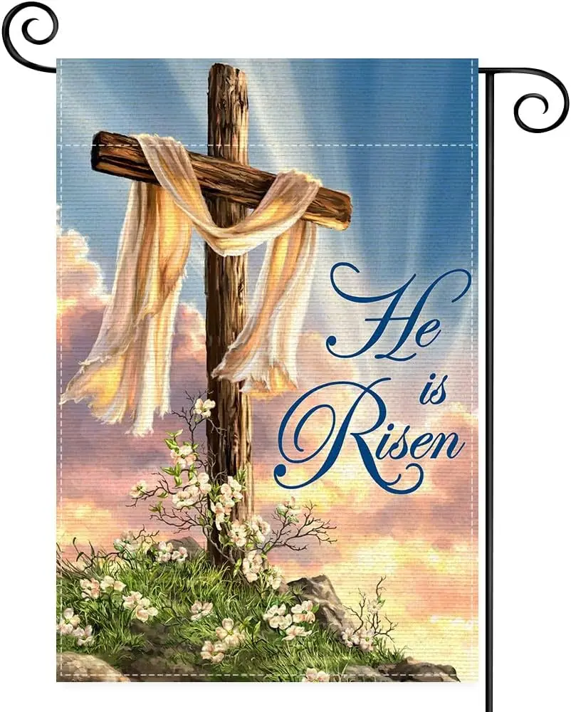 He is Risen Spring Garden Flag,Best Choice Easter Religious Cross for Outside 12.5x18.5Inch Double Sided Decor Christian Farmhou