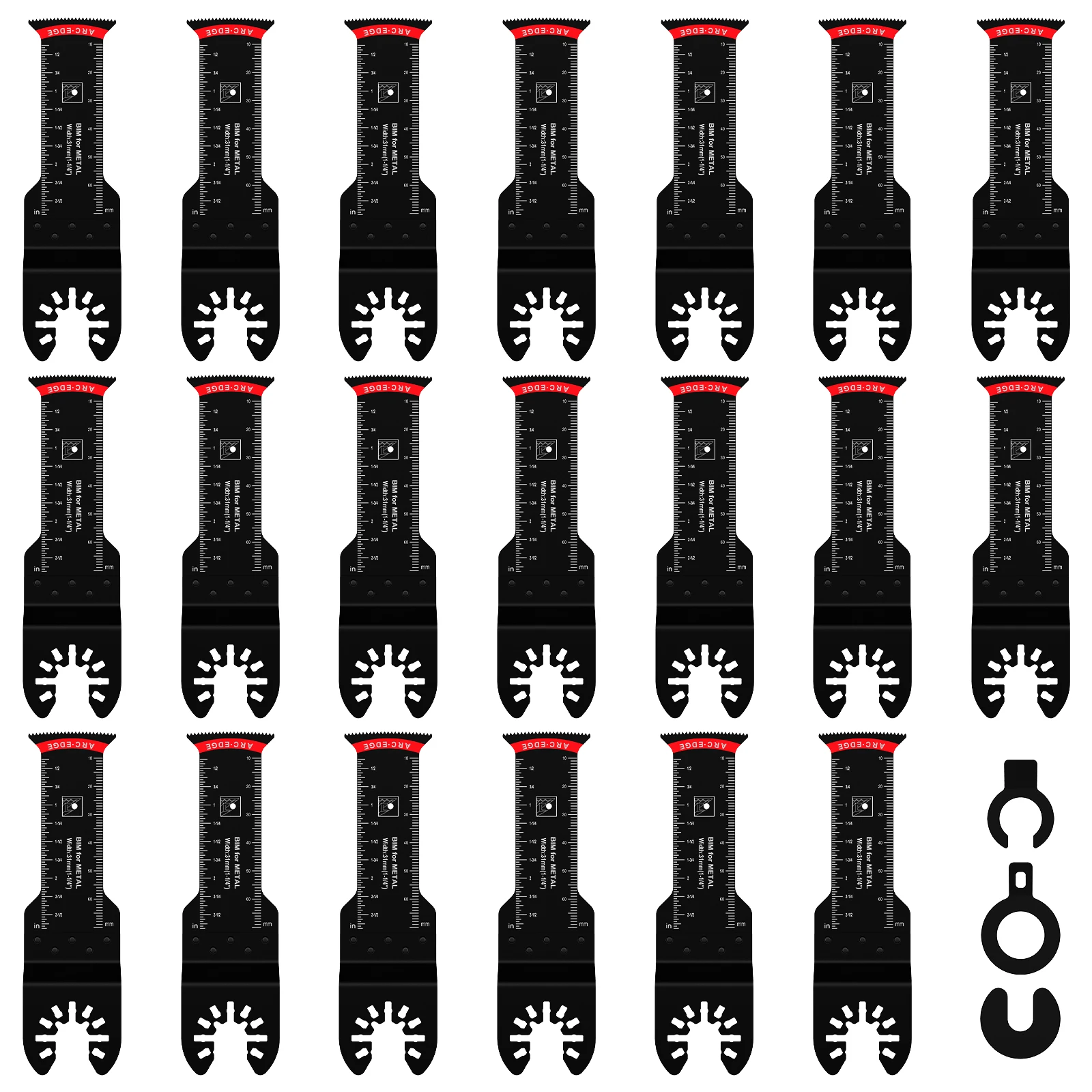 

20Pcs Bi-Metal Oscillating Saw Blades Universal Oscillating Multitool Blades with 3 Spacer Adapters Arc Edge Multitool Cutting