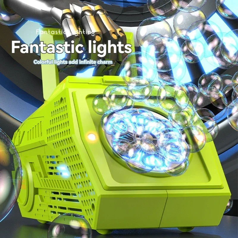 Bubble Machine Automatic Soap Bubble Blowing Eletric Portable with Light Toys for Kids Speaker Outdoor Games Birthday Wedding