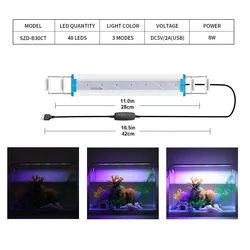Ultra Thin LED Aquarium Light with Timer & Dimmer - Adjustable 18 - 70CM Clip - On Aquatic Plant Illumination - No plug (8W - 28cm)