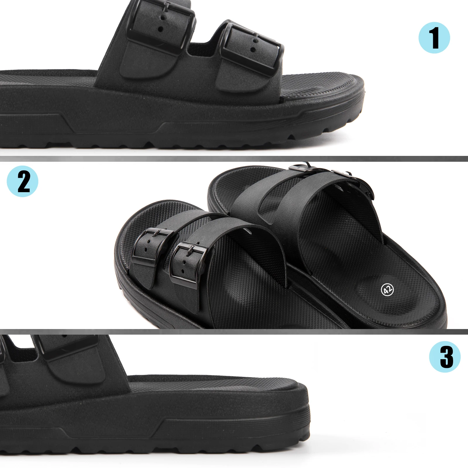 Non Slip Slippers Casual adjustable double button thick sole solid color universal home daily outdoor walking men's slippers non slip slippers,soft slippers