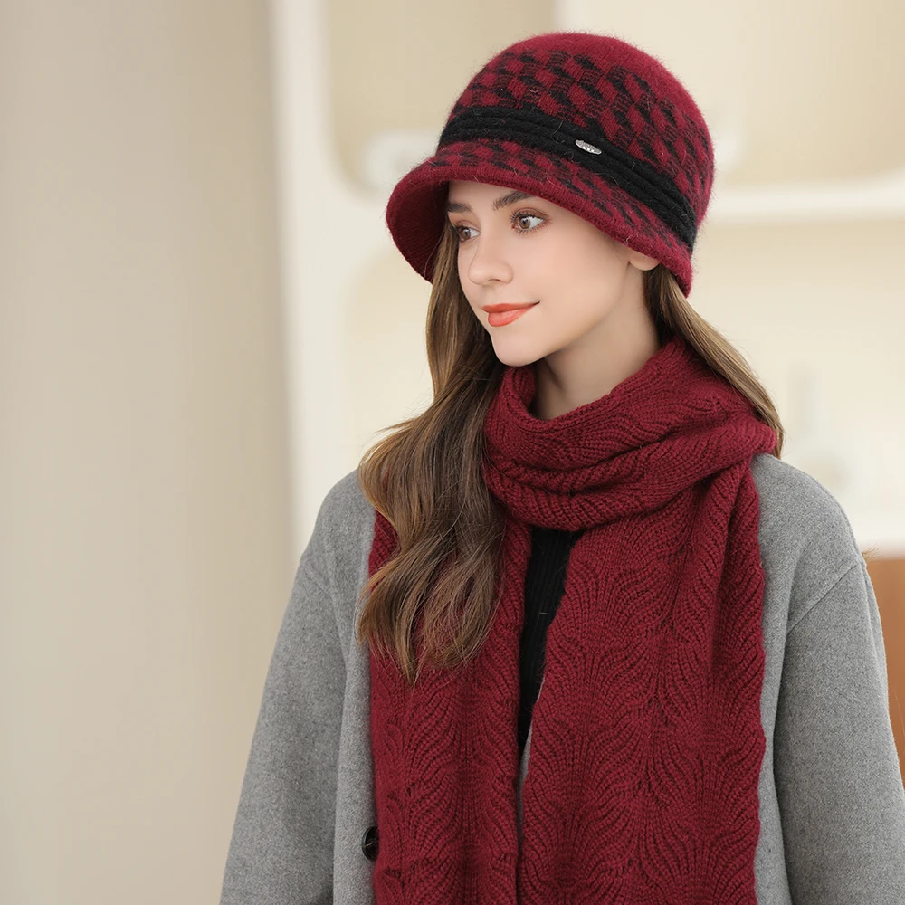 Winter Warm Cap Scarf Set Thermal Wool Windproof Knitted Cap For Women