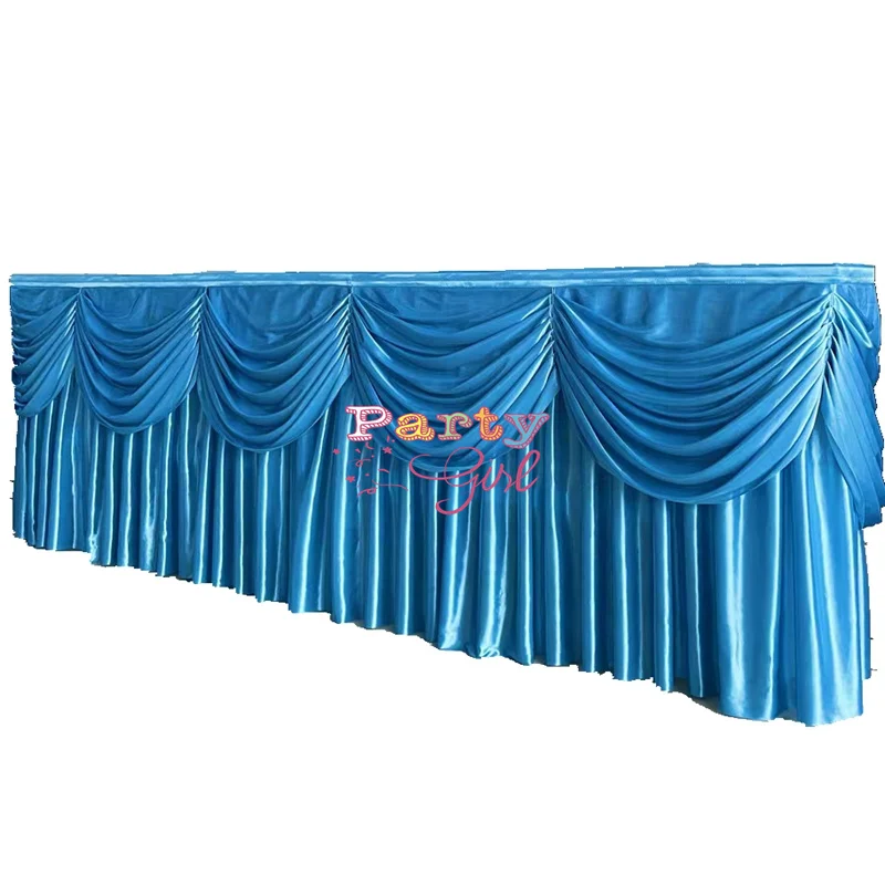 Hot Sale Valance Table Skirt Colorful Table Skirting With Swag Pleated Ruched Skirt for Wedding DecorATION