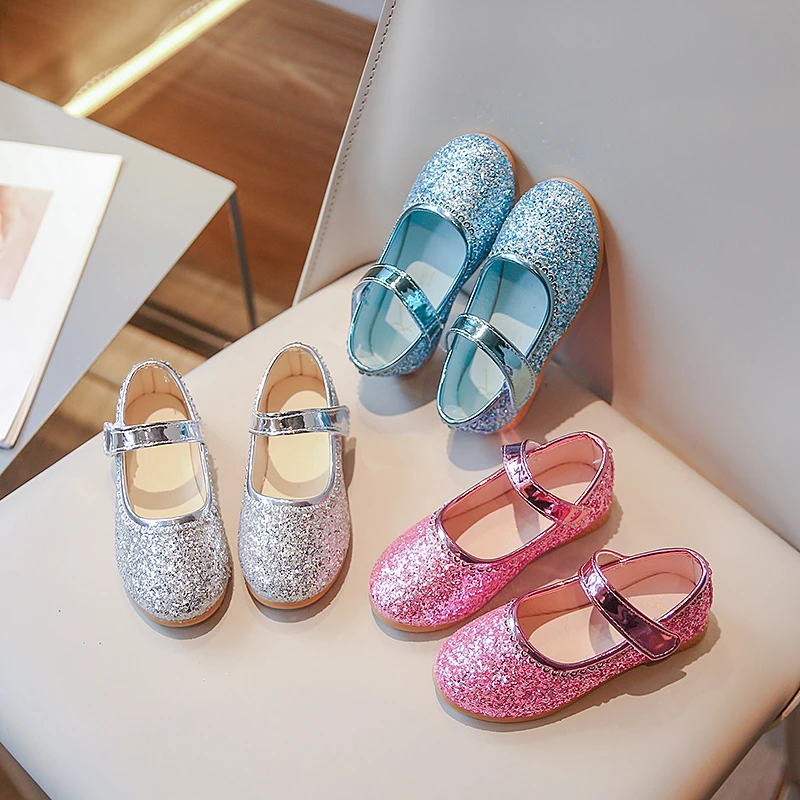 Girl's Princess Shoes Glitter Round Toe Spring Luxury Flat Shoe Party Solid Color Stylish Hook-loop Shallow-girls shoes,girls flats