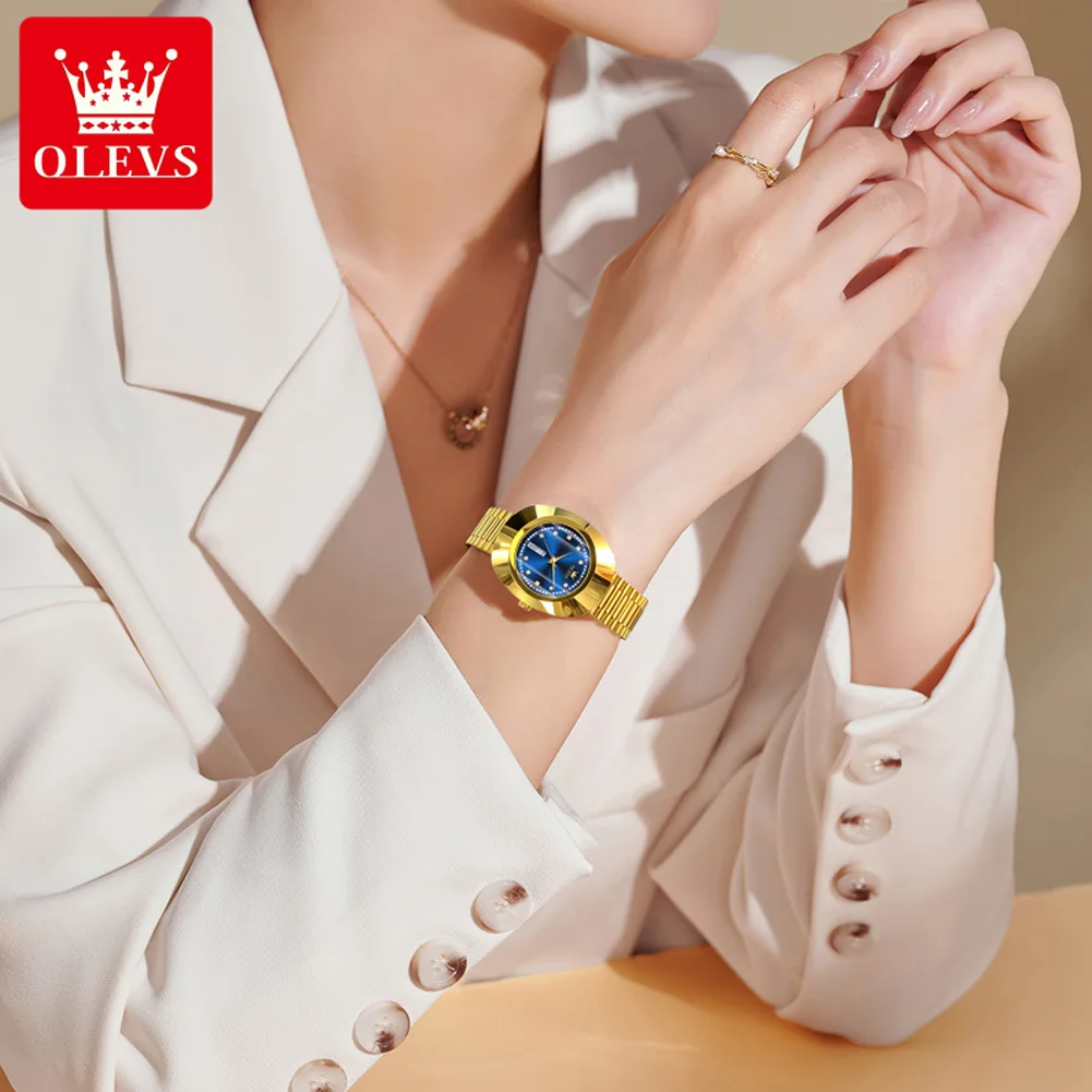 OLEVS 7017 Woman Quartz Watch Luxury Dual Calendar Waterproof Watch For Women Steel Strap Diamond Scale Fashion Wristwatch