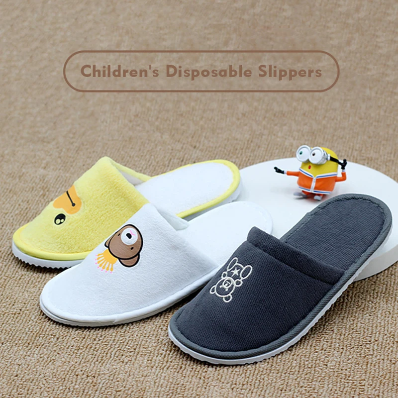 5 Pairs Children's Disposable Slippers Hotel B&B Room SPA Portable Closed Toe Cute Slippers Home Guest Kids Baby Indoor Shoes