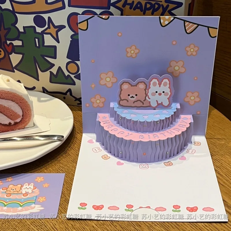 3D Musical Birthday Card with LED Light 3D Pop-Up Greeting Cards with Music Birthday Cake Card Creative Gifts Cards, greeting cards