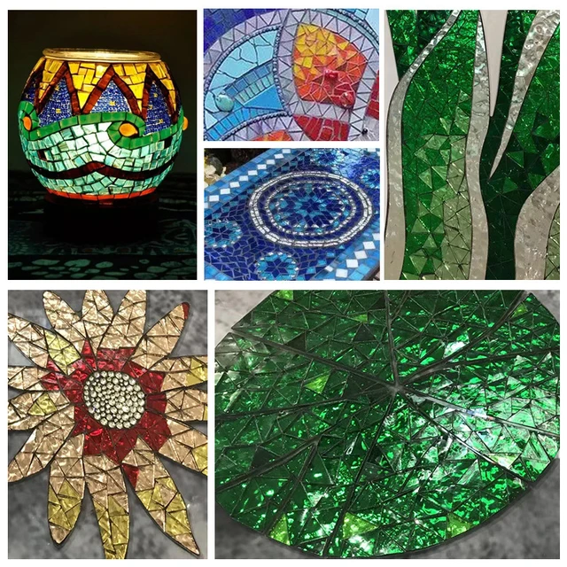 50pcs Mixed Color Mosaic Tiles Shine Stained Glass Bulk Assorted Shapes  Glitter Crystal for DIY Art Crafts Home Decoration