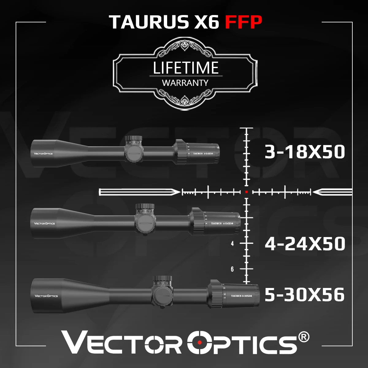 Mirino Vector Optics Taurus 3-18X50/4-24X50/5-30X56 Ffp Con Tecnologia Tedesca, Immagine Nitida E Illuminazione Per Caccia E Tattica.