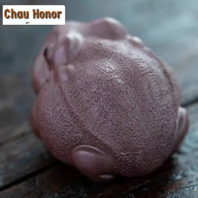 Chinese Purple Clay Tea Pet Lucky Golden Toad Statue Ornaments Handmade Tea Figurine Sculpture Crafts Home Tea Set Decors Gifts