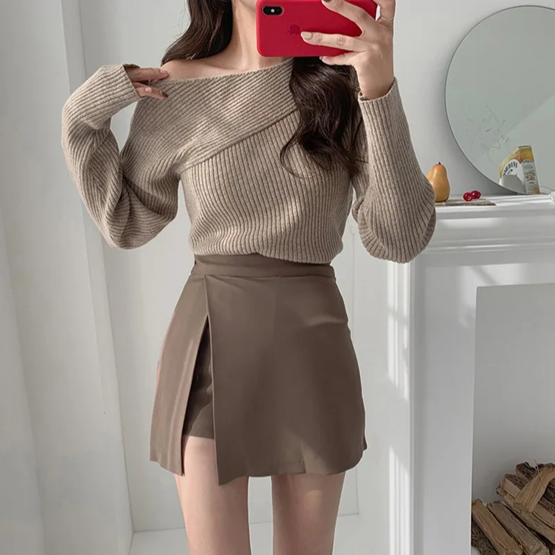 

Female Chic Tide Black Skirts Fashion Streetwear Women Summer Korean Solid Color Sexy Slit Skirts Thin High Waist A-line Skirt