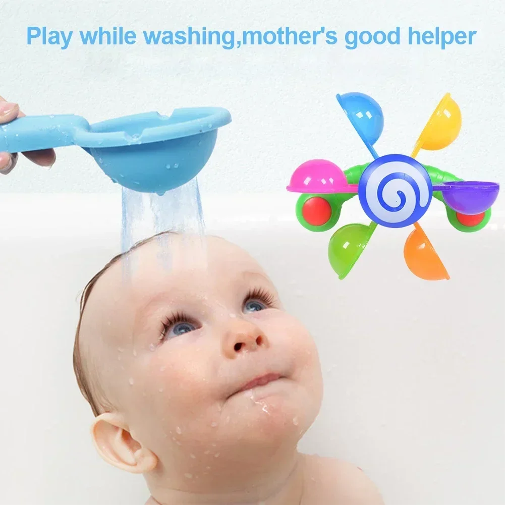 Rainbow Windmill Toddlers Bathing Sucker Water Spray Toy Colorful Waterwheel Baby Bath Toys Set Shower Sprinkler Toy — view 4