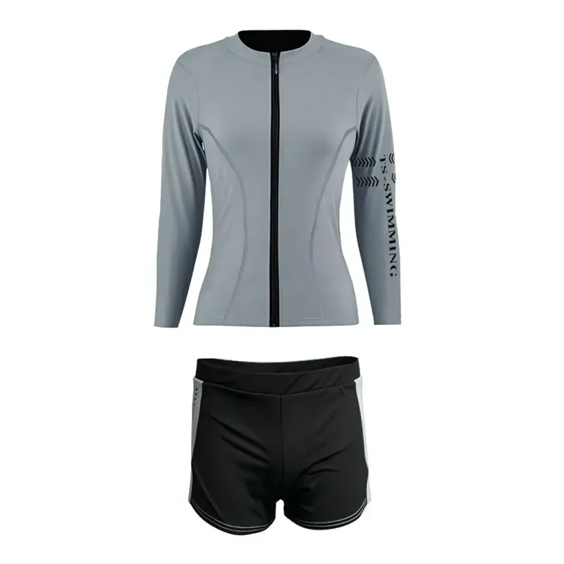 Women's Conservative Two-Piece Swimming Suit Long Sleeve Surfing Diving Thermal Bathing Suit Three-Piece Set Long Pants - 5