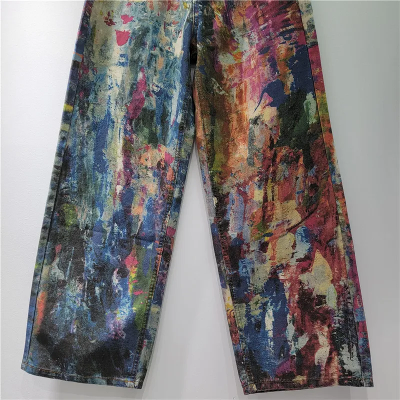 YEAE color printing ink splashing palette jeans women's new street design graffiti personalized trousers 6