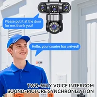 Caméra WiFi extérieure de sécurité domestique 10K 20MP, 4 objectifs, 4 écrans 360 °   Protection de sécurité de caméra PTZ de surveillance sans fil CCTV à zoom 16X 4