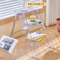 Japanese Style Acrylic Step Ladders Foldable 3-Step Ladder Stool Multifunctional Storage A-Frame Ladder Portable Home Decor Rack 6