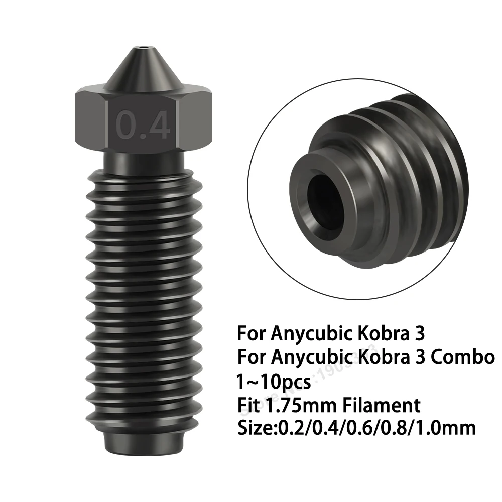 10PCS 3D Printer Nozzle Kit - 0.4mm, 5 Hardened Steel & 5 Brass, For Anycubic Kobra 3 & Kobra 3 Combo, With Wrench