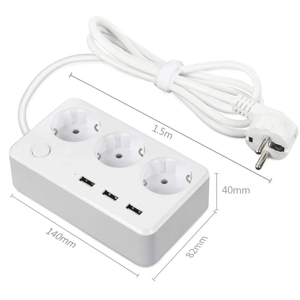 Extension Cord Usb, Power Outlet With 3 Outlets 4 Usb Charging Station Power  Strip Surge Protection With 2m Power Cord - White