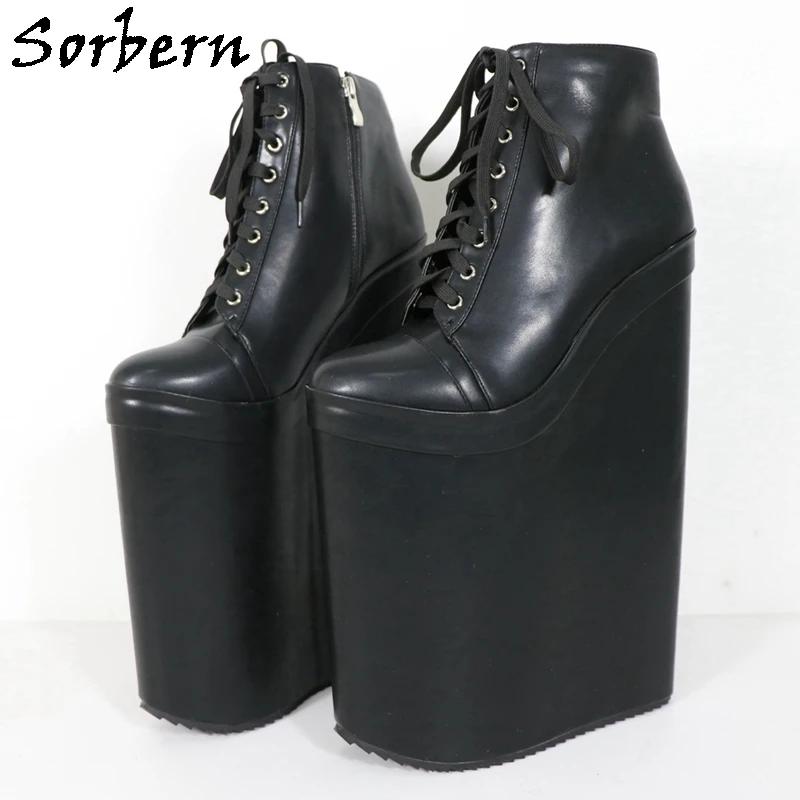 

Sorbern 30Cm High Heel Wedge Boots Women 20Cm Platform Lace Up Drag Queen Fetish Shoes Unisex Short Booties Size 33-48