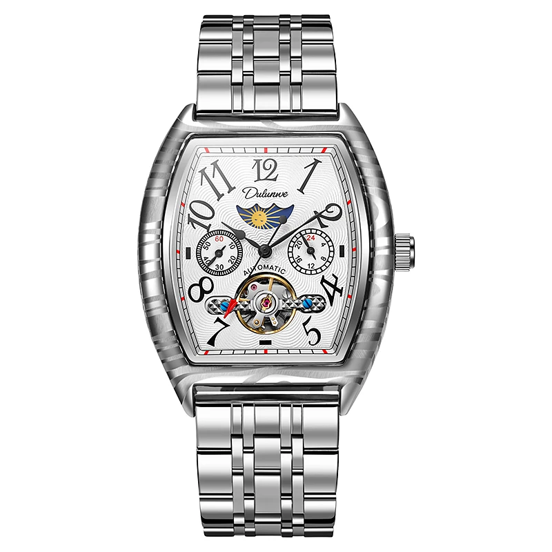 Top-Marke Luxus Tourbillon Mechanische Uhr Für Männer Mode Schwarz Stahl Wasserdicht Mondphasen Automatische Uhr Reloj Hombre_voghion.com