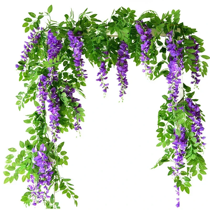 7ft 2m Blumenschnur Künstliche Glyzinienranke Girlande Pflanzen Laub Outdoor Home Schleppende Blume Gefälschte Blume Hängende Wanddekoration