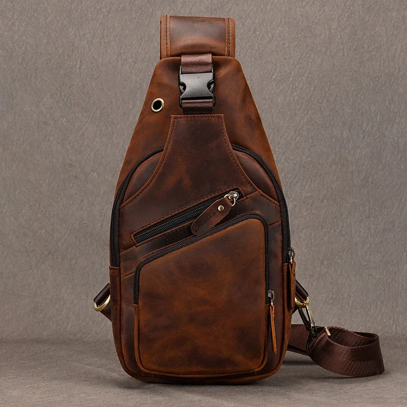 Genuine Leather Chest Bag for Men Outdoor Gym Sport Riding Biking