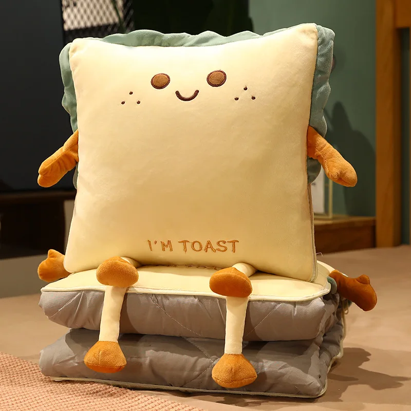 Cartoon Bread Folding Pillow Quilt Dual-use Two-in-one Baby Adult Nap Blanket Air Conditioning Quilt Summer Creative Baby Gifts