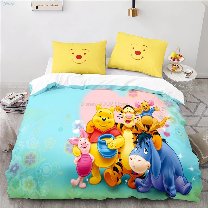 New Disney Cartoon Winnie Pooh Pattern Duvet Cover Set with Pillowcase 3d Bedding Set Single Double Twin Full Queen King Size Bedding Sets hot