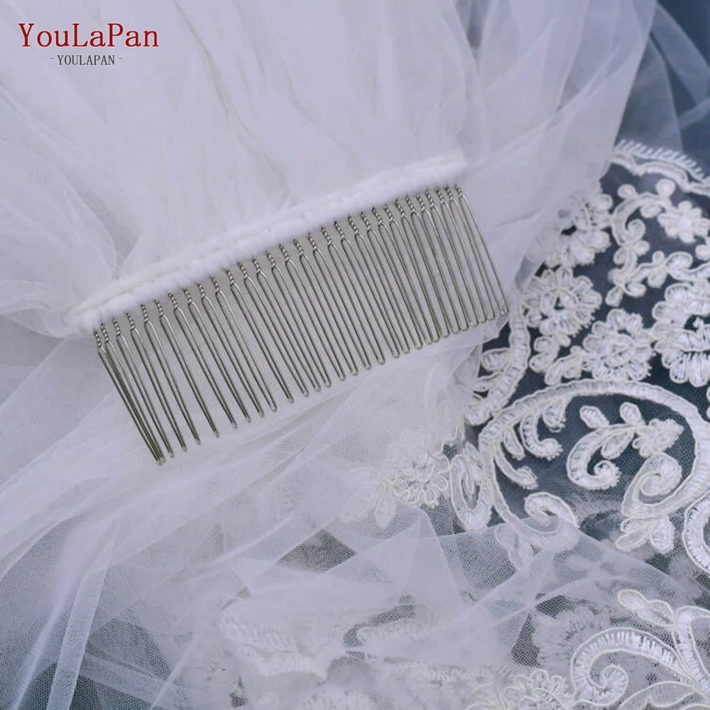 TOPQUEEN V73 Soft Veil Lace Wedding Veil Long with Comb