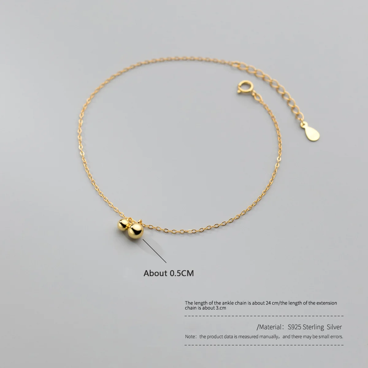 WANTME 925 Sterling Silver Fashion Simple Beach Ocean Bead Link chain Anklet for Women Chic Classic Foot Jewelry Accessories