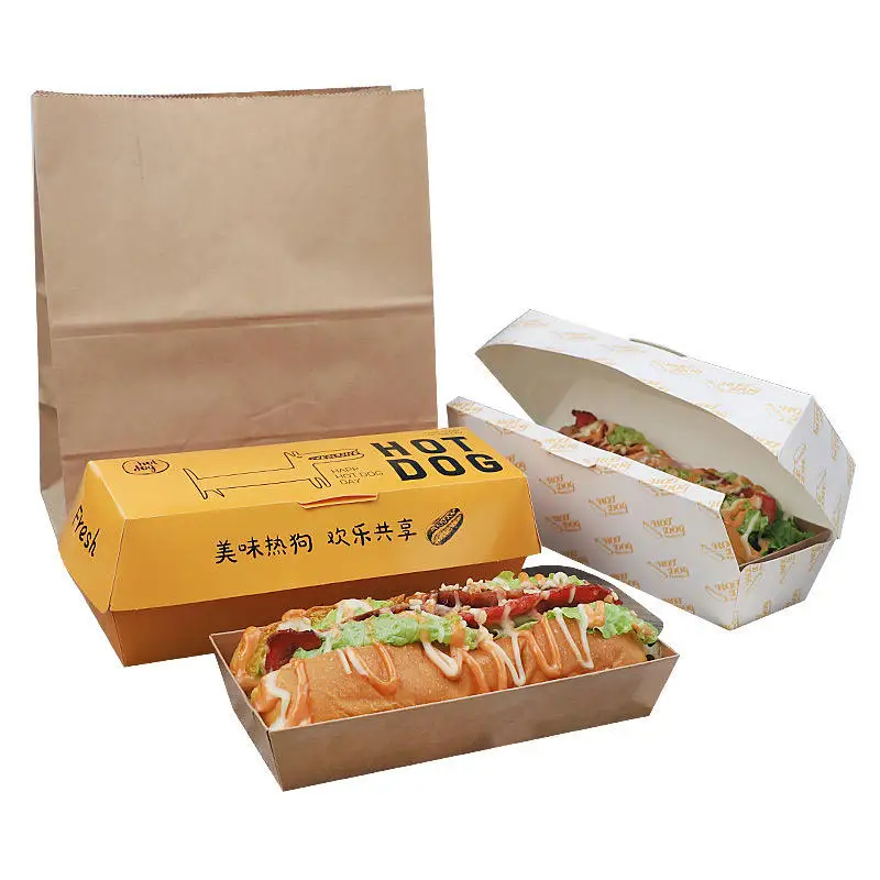 

Customized productBranded Disposable Biodegradable Paper Hot Dog Packaging Hot Dog Box with soy ink prints