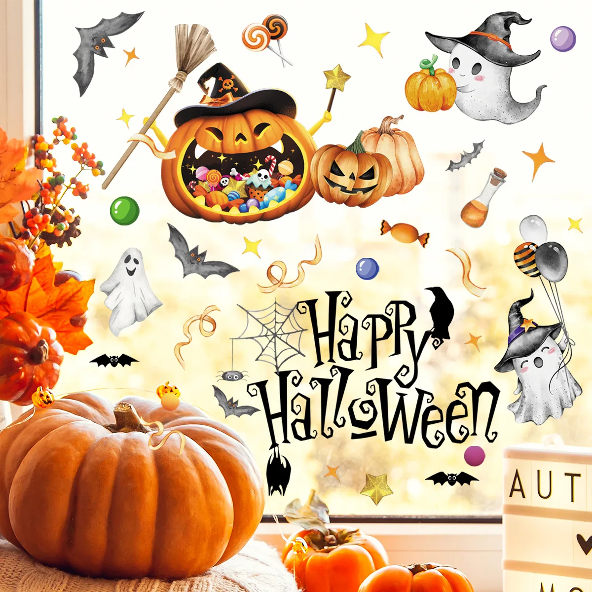 Wall Stickers Window Stickers Halloween English Pumpkin Ghost Bat Static Glass Stickers Window Stickers Wall