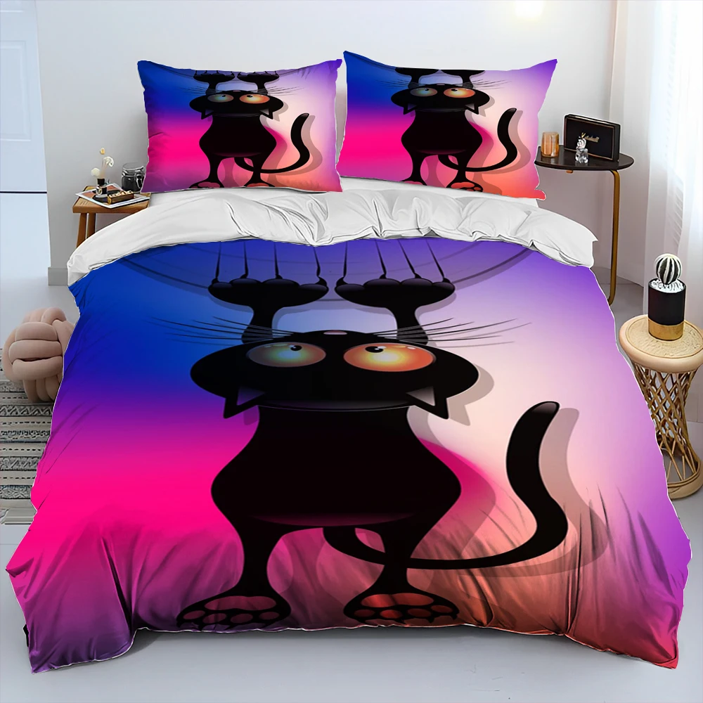 

3D Cartoon Cute Cat Comforter Bedding Set,Duvet Cover Bed Set Quilt Cover Pillowcase,King Queen Size Bedding Set for Adult Kids